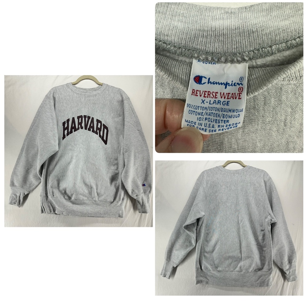 Vintage Champion Reverse Weave Harvard Gray Pullover Crewneck Sweatshirt Mens XL